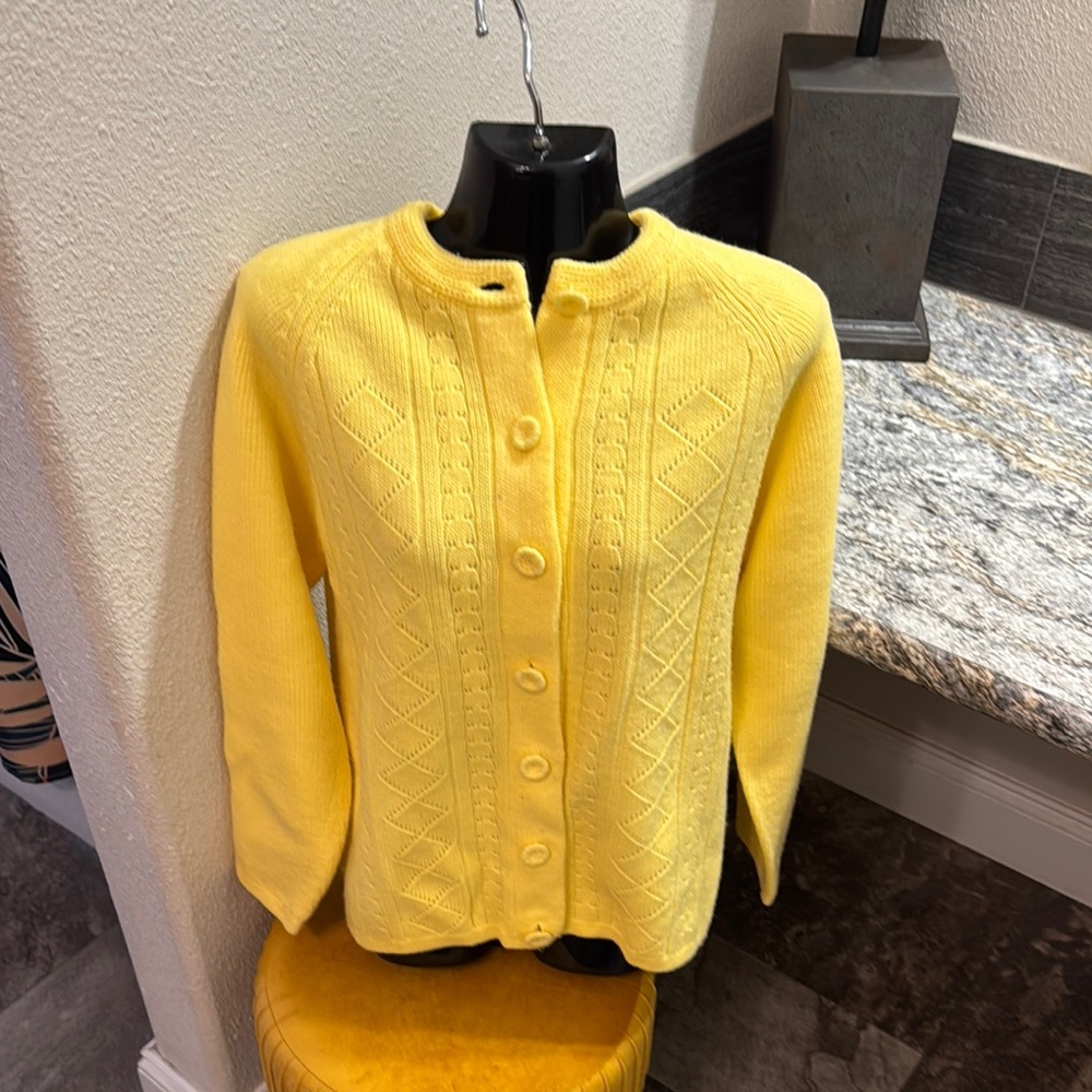 Yellow Textured Cardigan with Front Opening